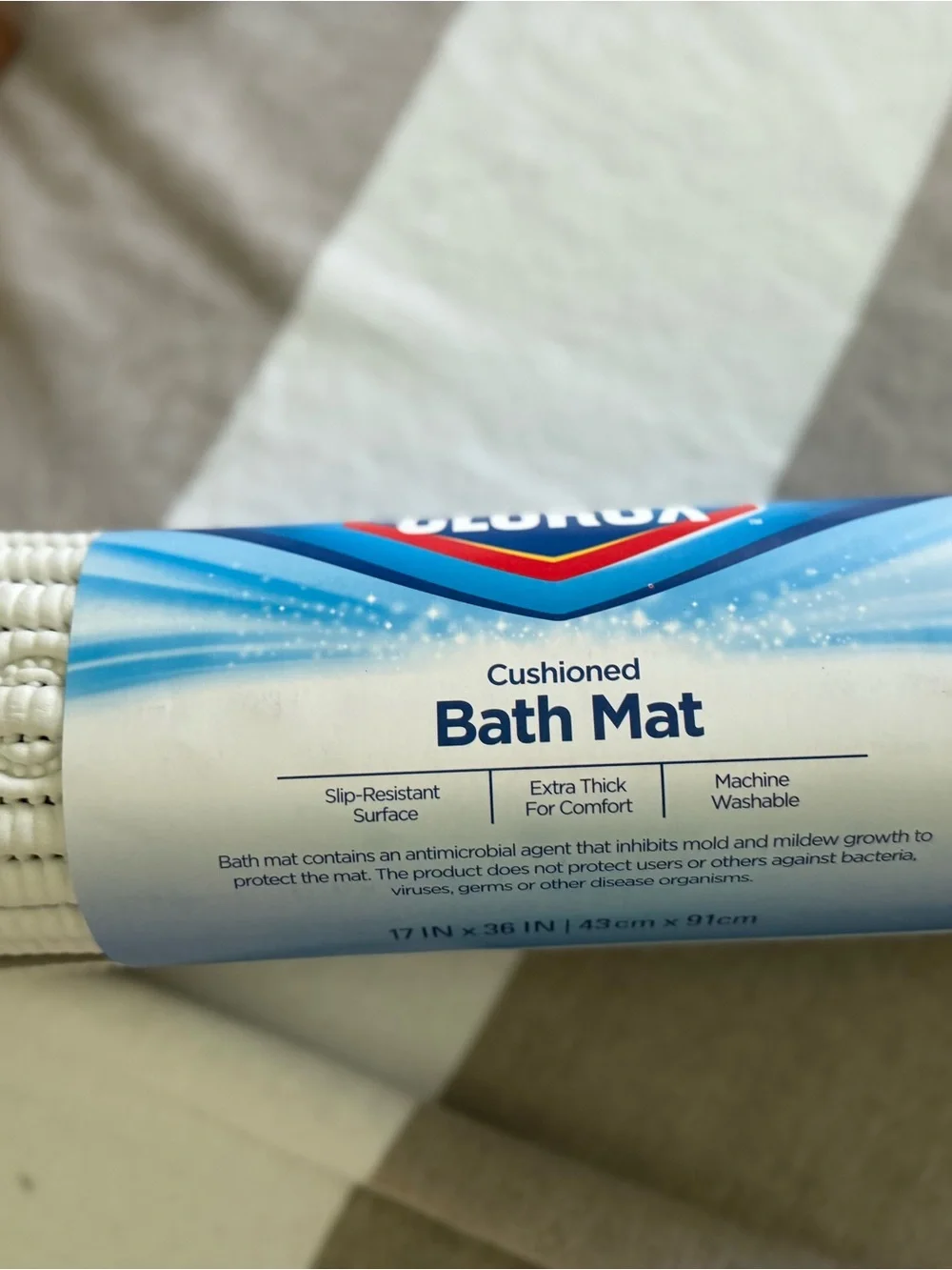 Clorox White Cushioned Bath Mat with Blue Branded Packaging